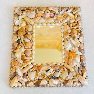 Vintage Handmade Rectangular Seashell Shell Mirror Mermaid Beachy Nautical Decor